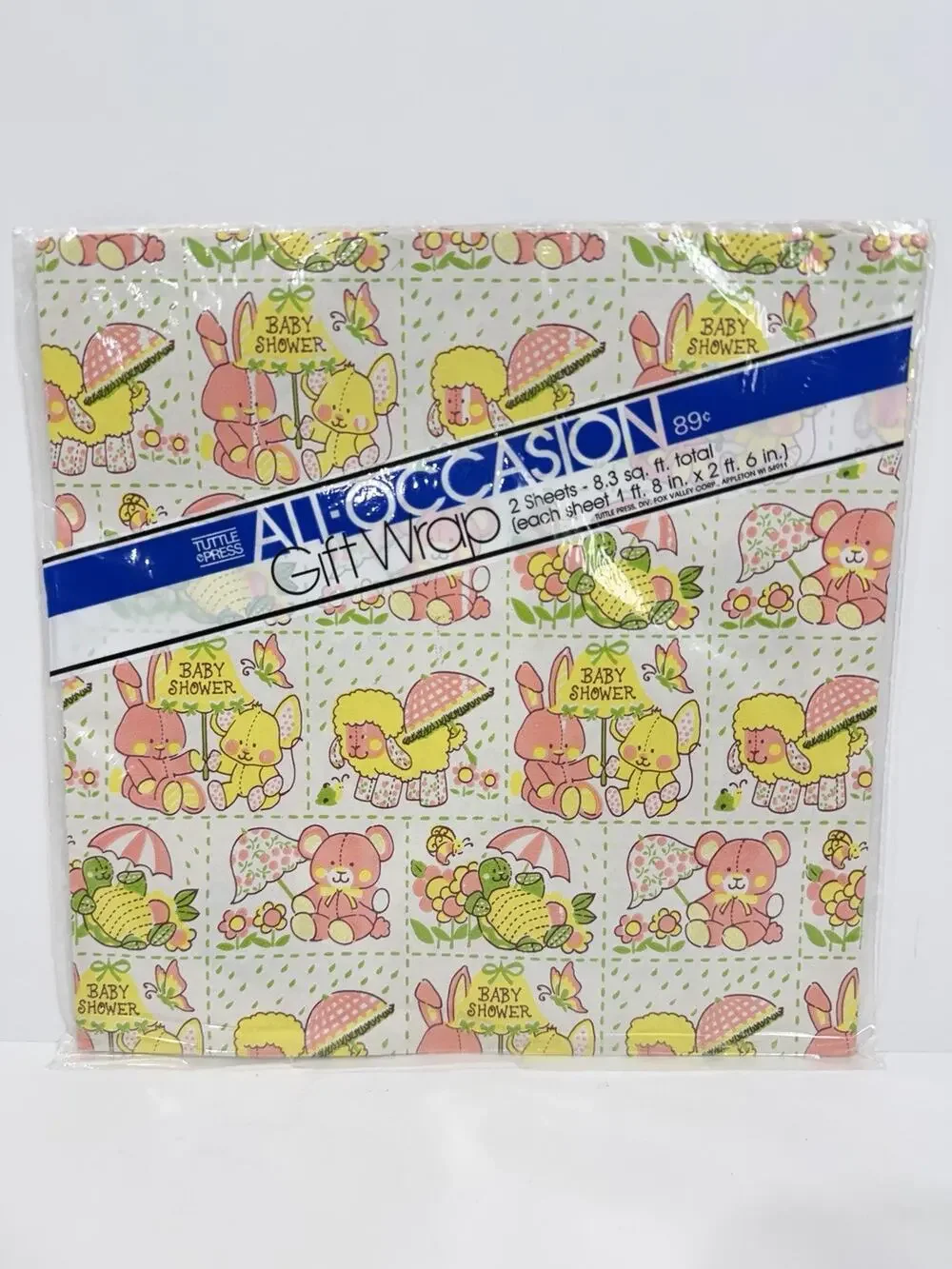 Vintage Baby Shower Gift Wrap Turtle Press 70’s 80’s Animals NOS Sealed 2 Sheets